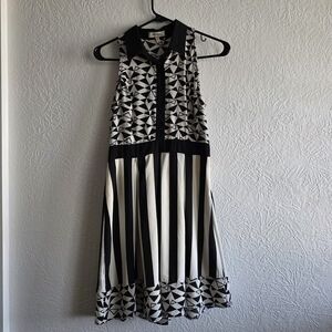 Monteau Black and White Striped Geometric Dress